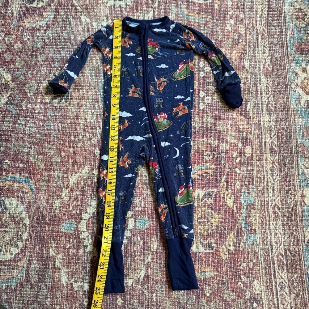 Little Sleepies 6-12 months Navy Blue Kids One Piece Pajama with Santa Print - Picture 3 of 8